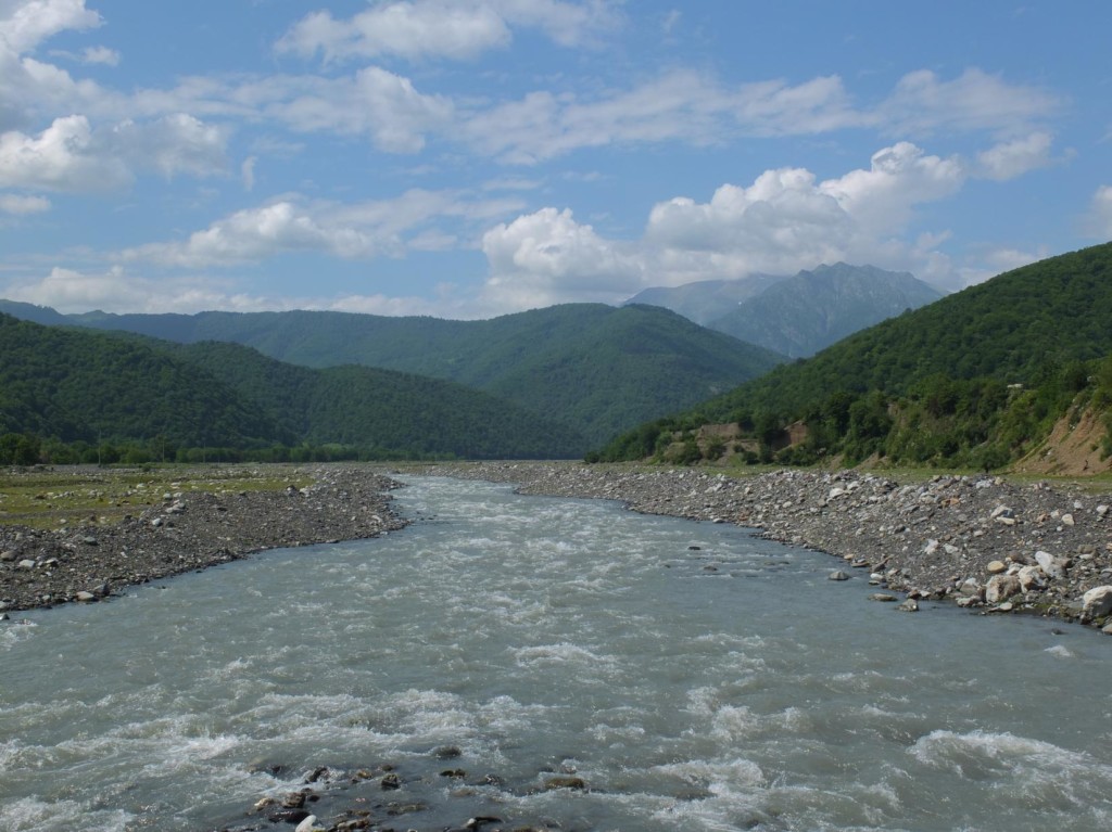 Alazani River from blue bridge towards Tusheti