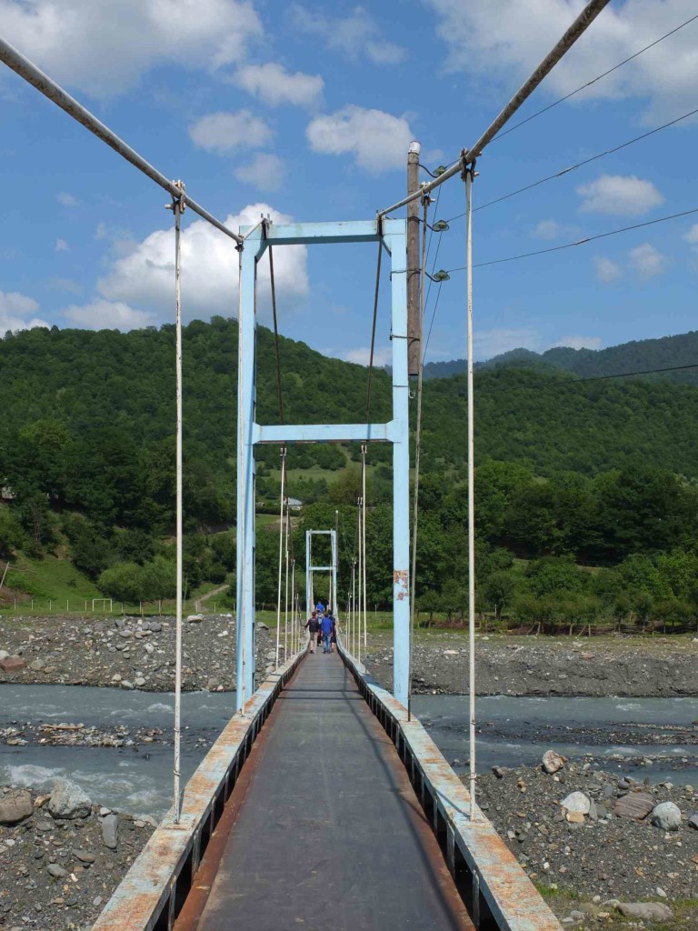 Blue metal bridge from Birkiani to Omalo