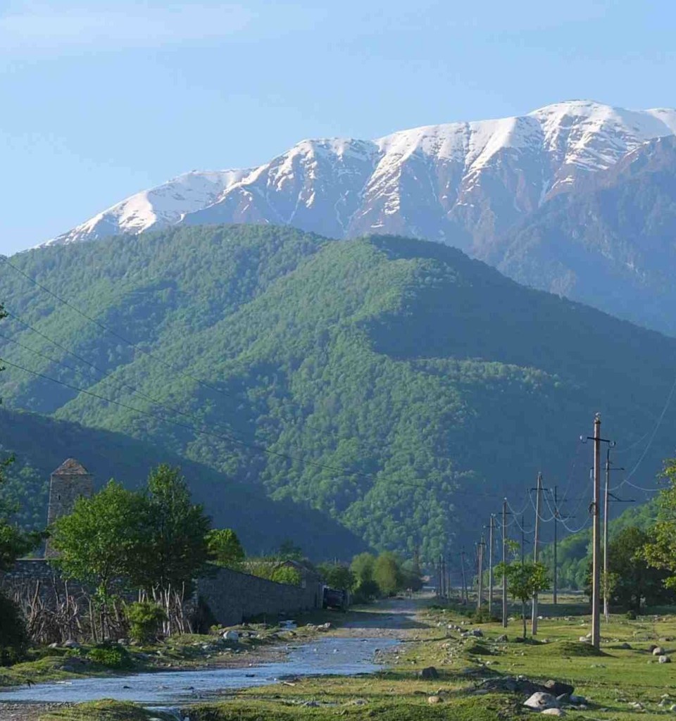 View of High Caucasus mountain range from Jokolo